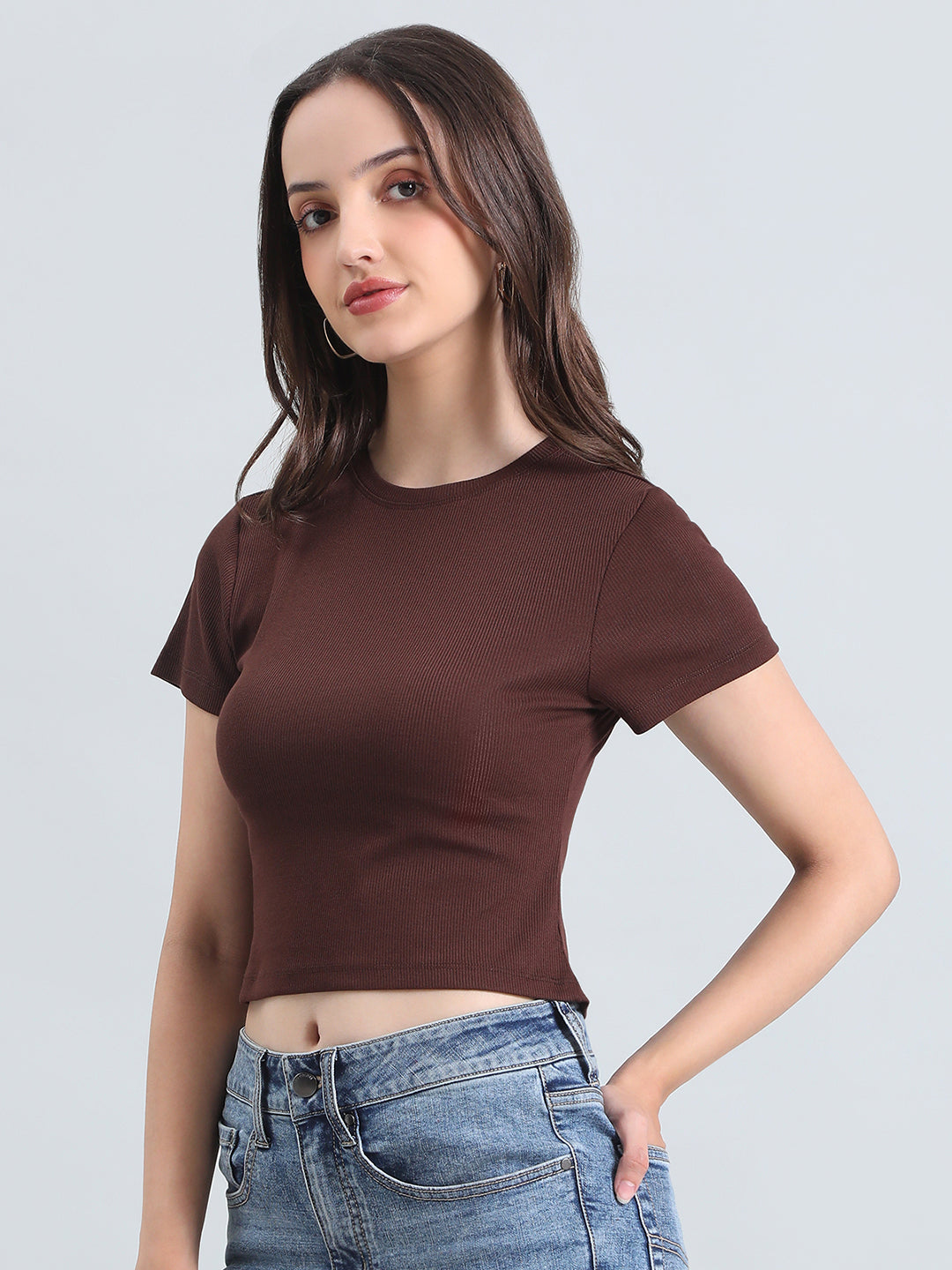 Cotton Stretch Slim Fit Cropped T-Shirt