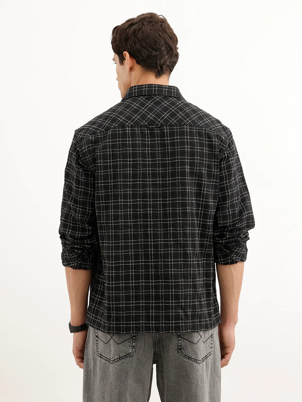 Comfort Fit Textured Double Pocket Shirt  | Black