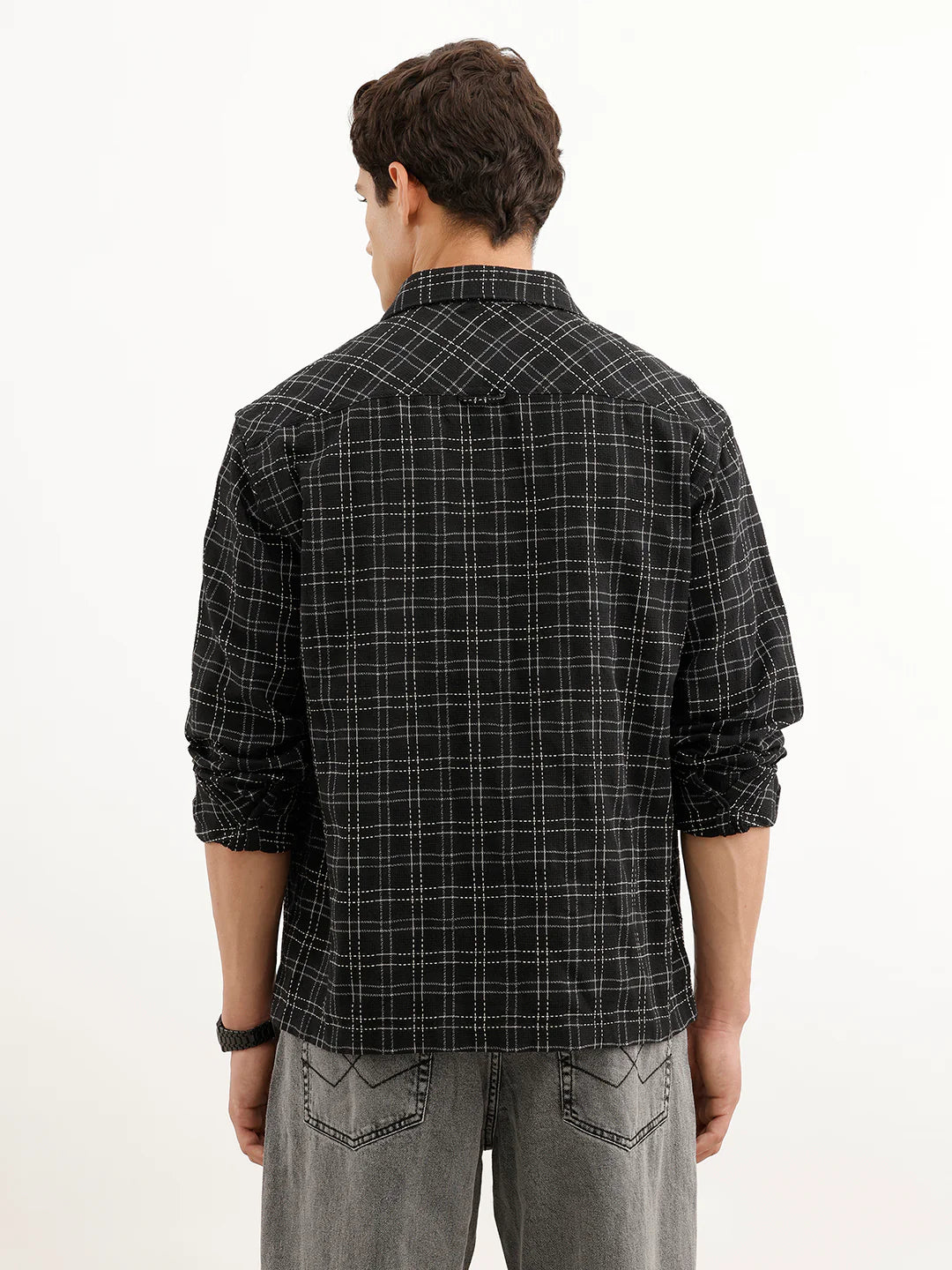 Comfort Fit Textured Double Pocket Shirt  | Black