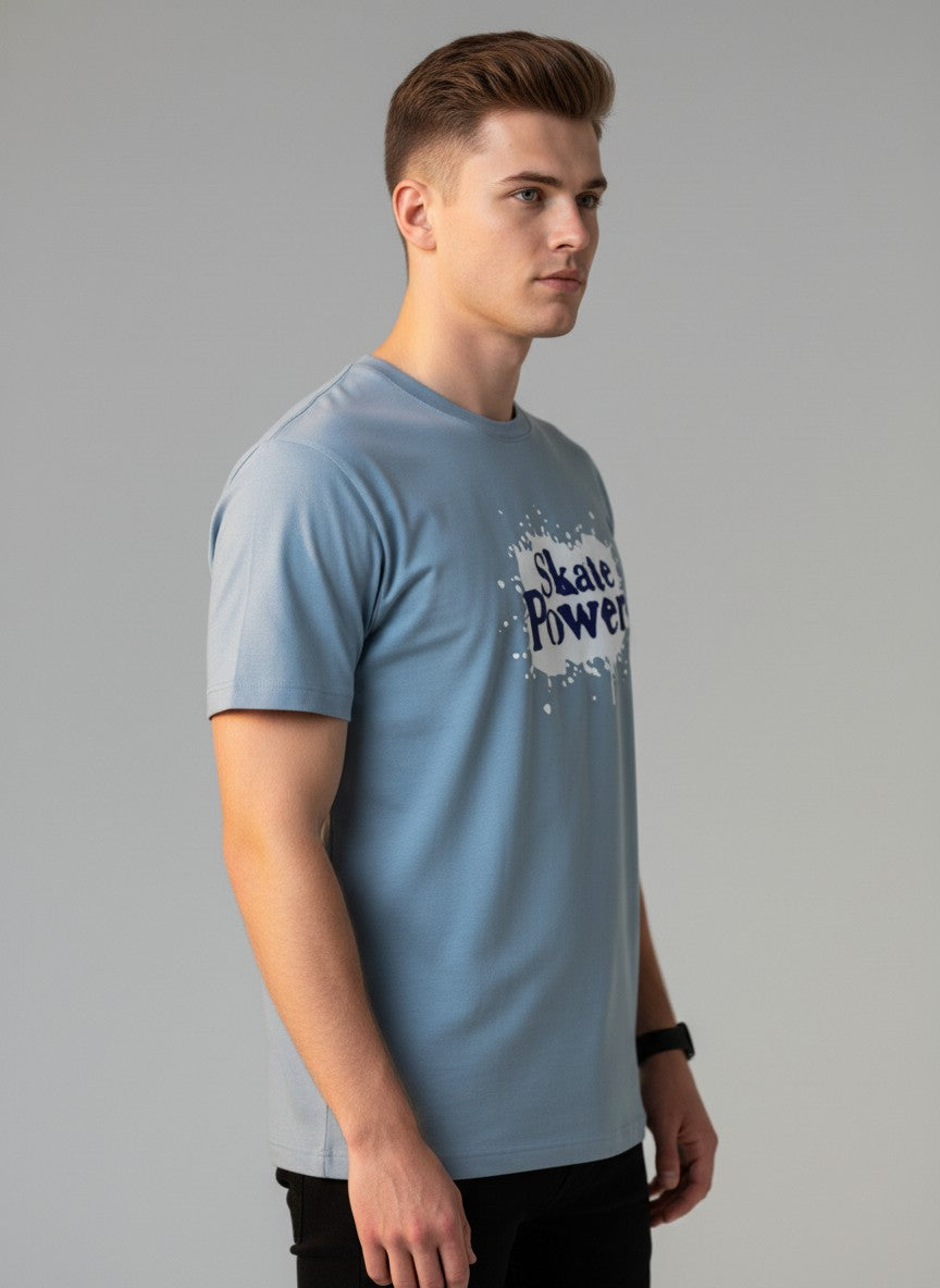 Men Cotton Ice Blue T-Shirt