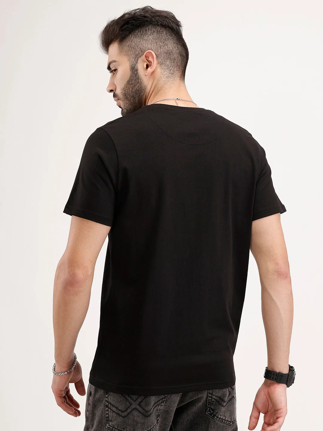 Slim Fit Placement Printed Tee | Black