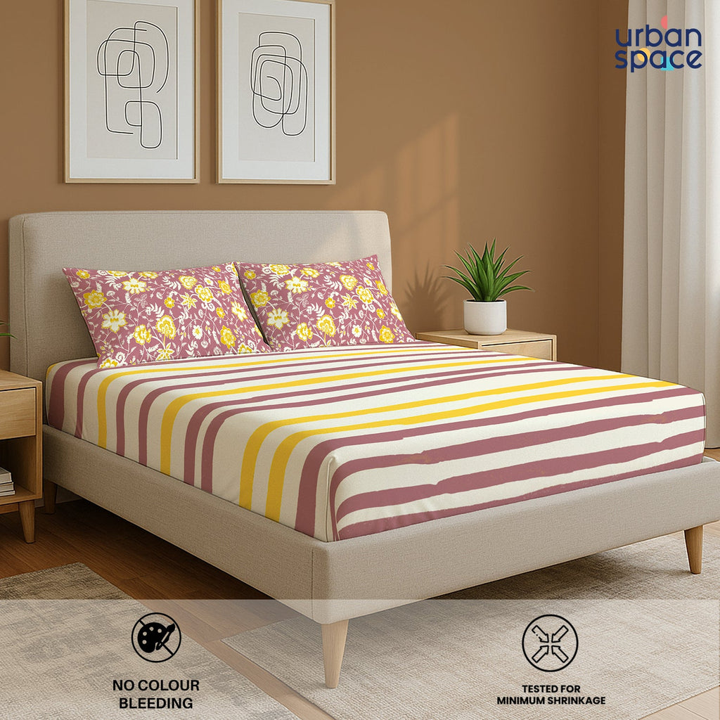 Divine Collection - Cotton Bedsheet With 2 Pillow Covers, Streak Muddy Pink