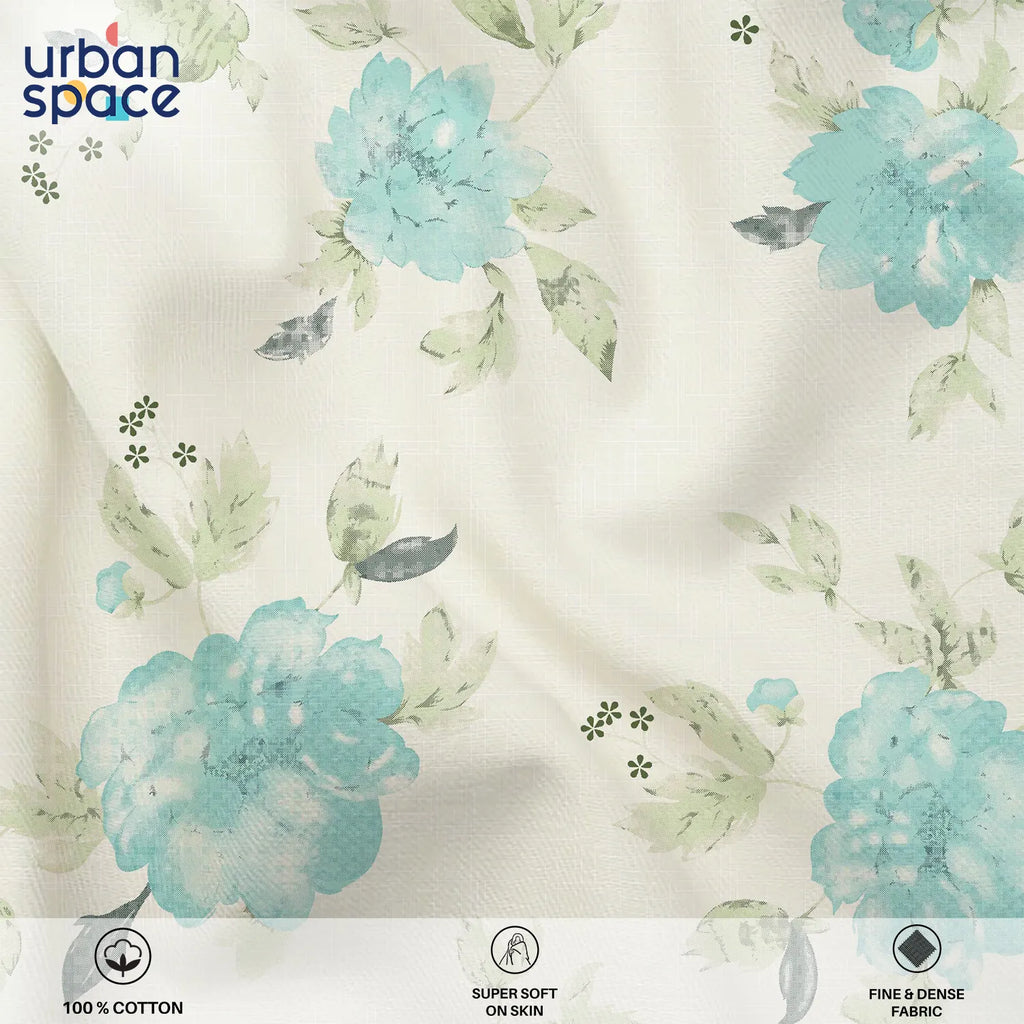 Serene 200 TC 100% Cotton Bedsheet with Pillow Covers - Sapphire Soft Aqua