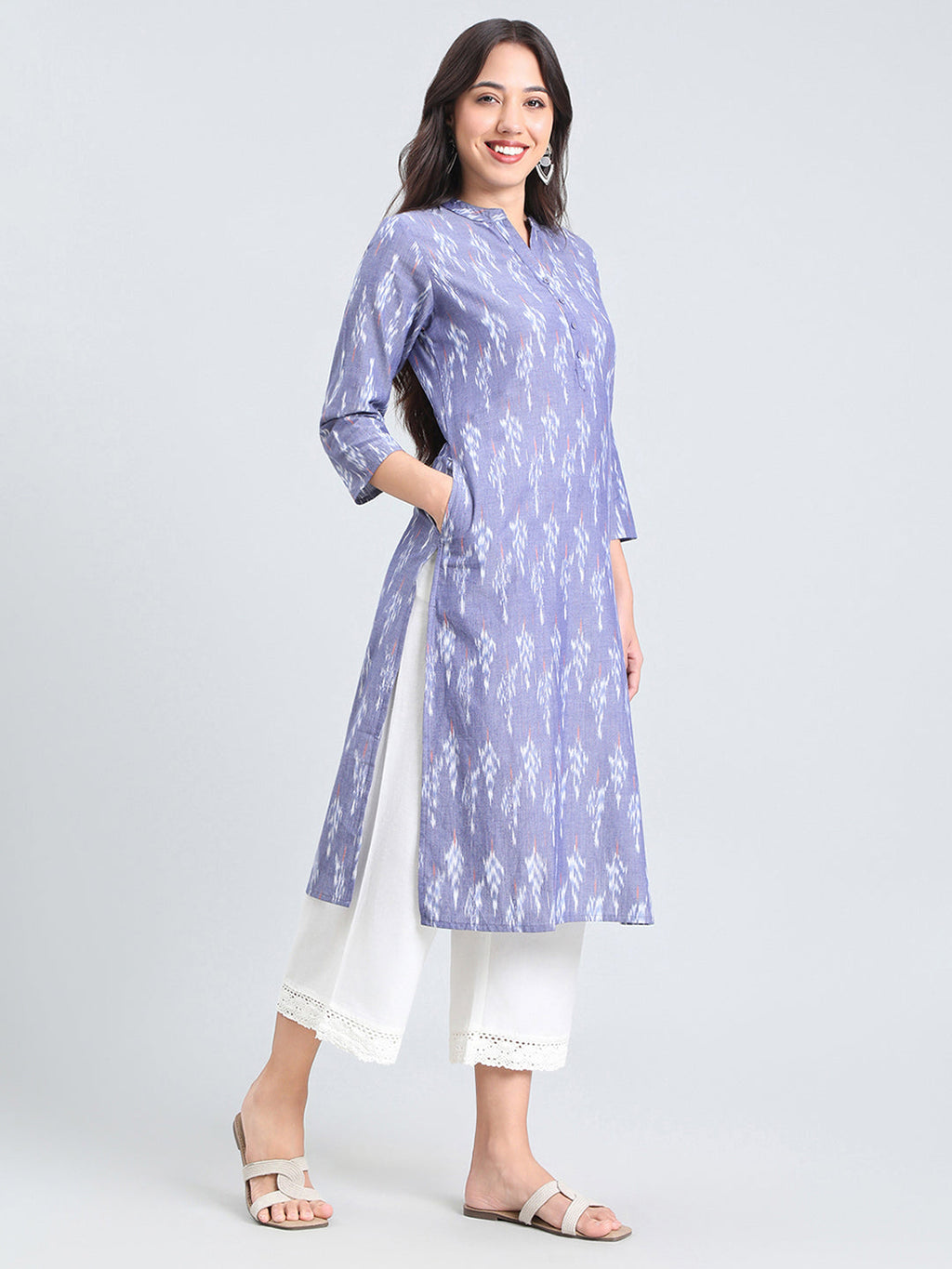 Cotton Ikat Print Straight Kurta
