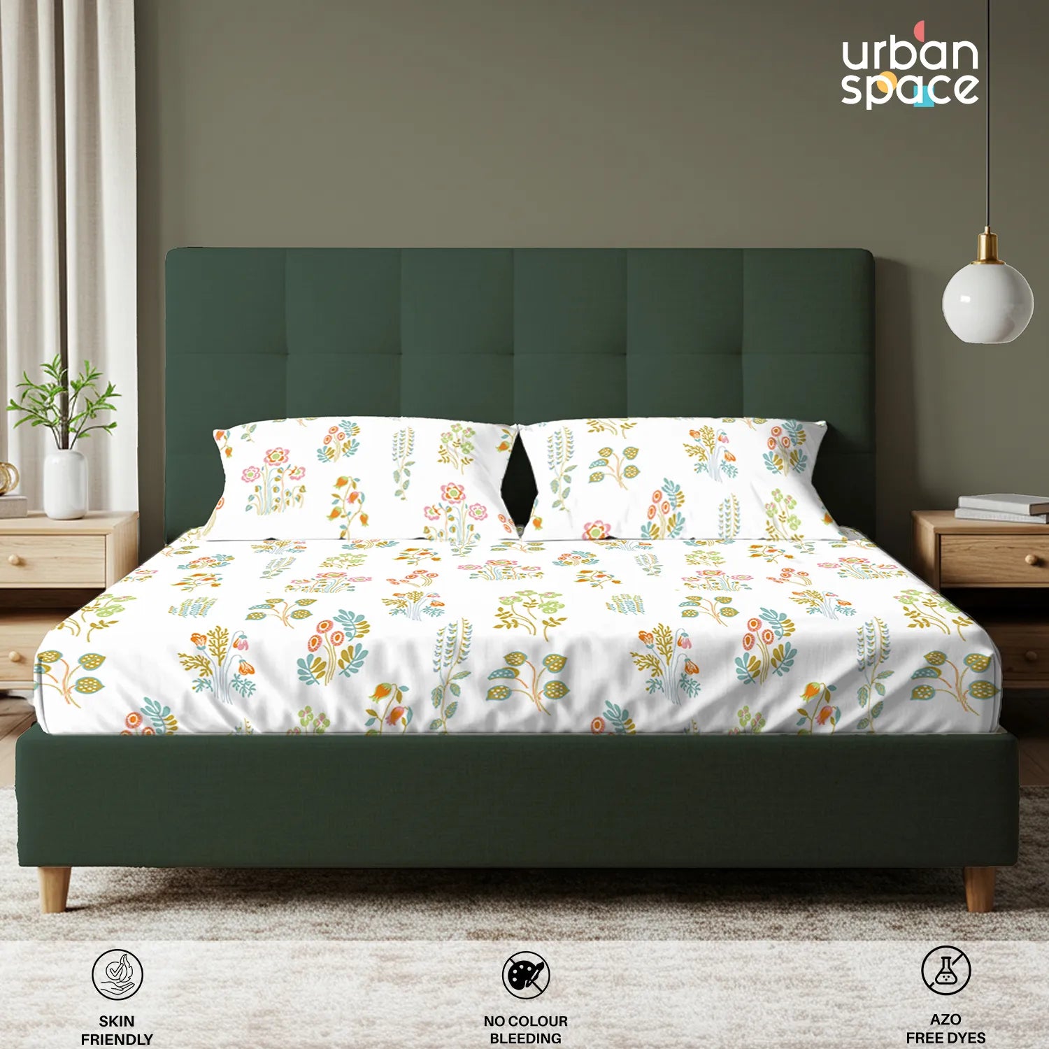 Serene 200 TC 100% Cotton Bedsheet with Pillow Covers - Eden White