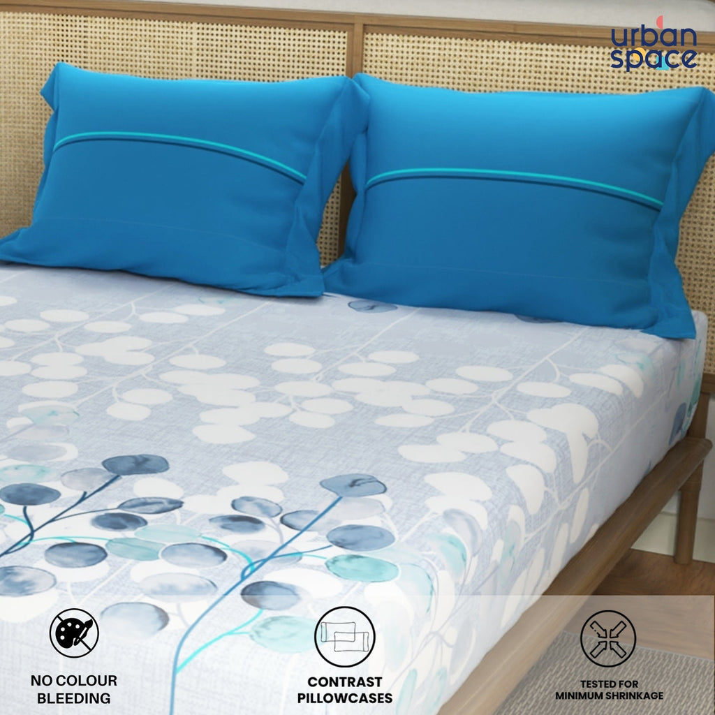 Divine Collection - Cotton Bedsheet With 2 Pillow Covers, Mars Turquoise