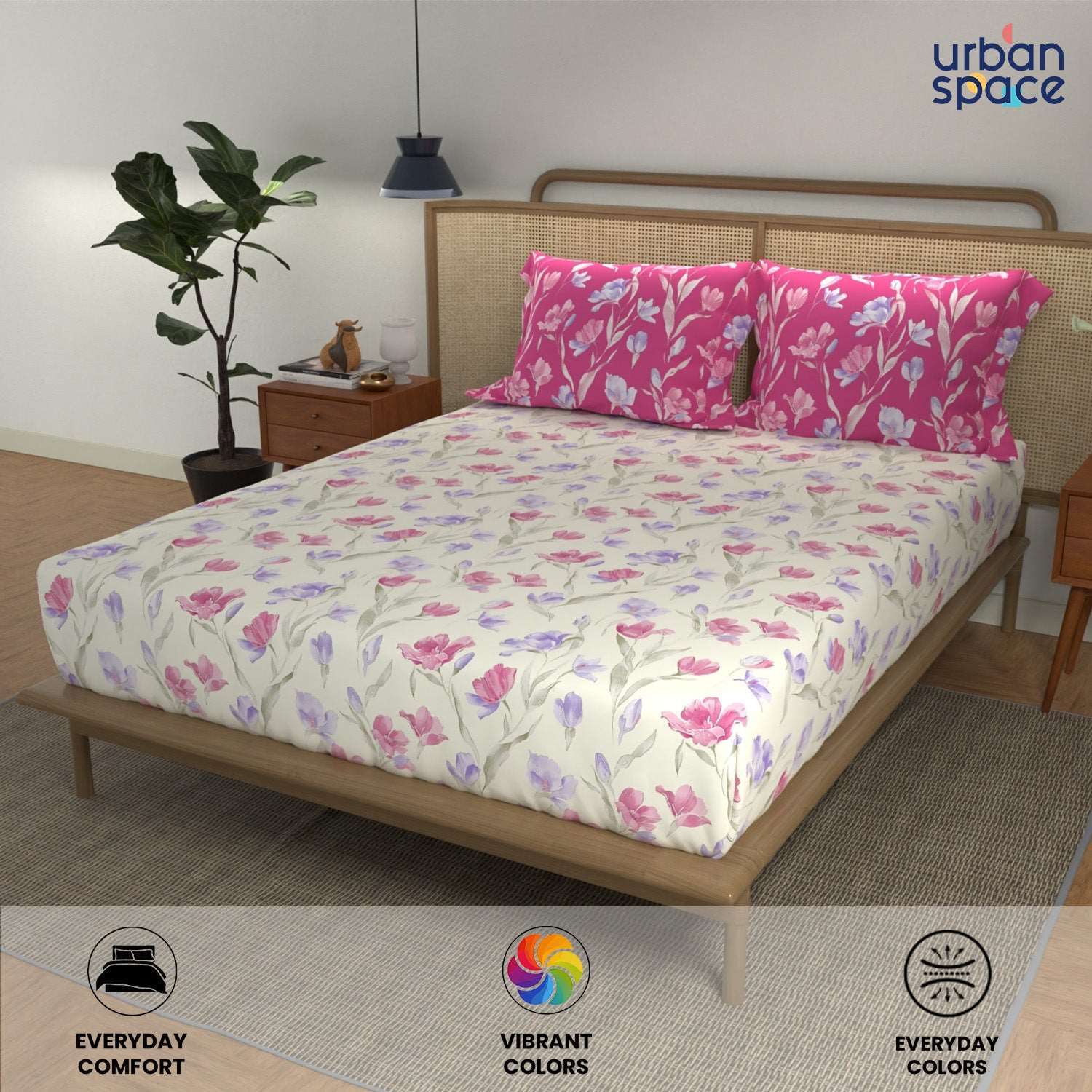 Divine Collection - Cotton Bedsheet With 2 Pillow Covers, Autumn Pink