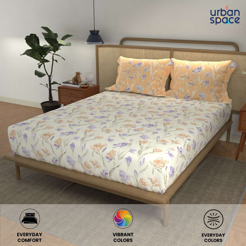 Divine Collection - Cotton Bedsheet With 2 Pillow Covers, Autumn Peach
