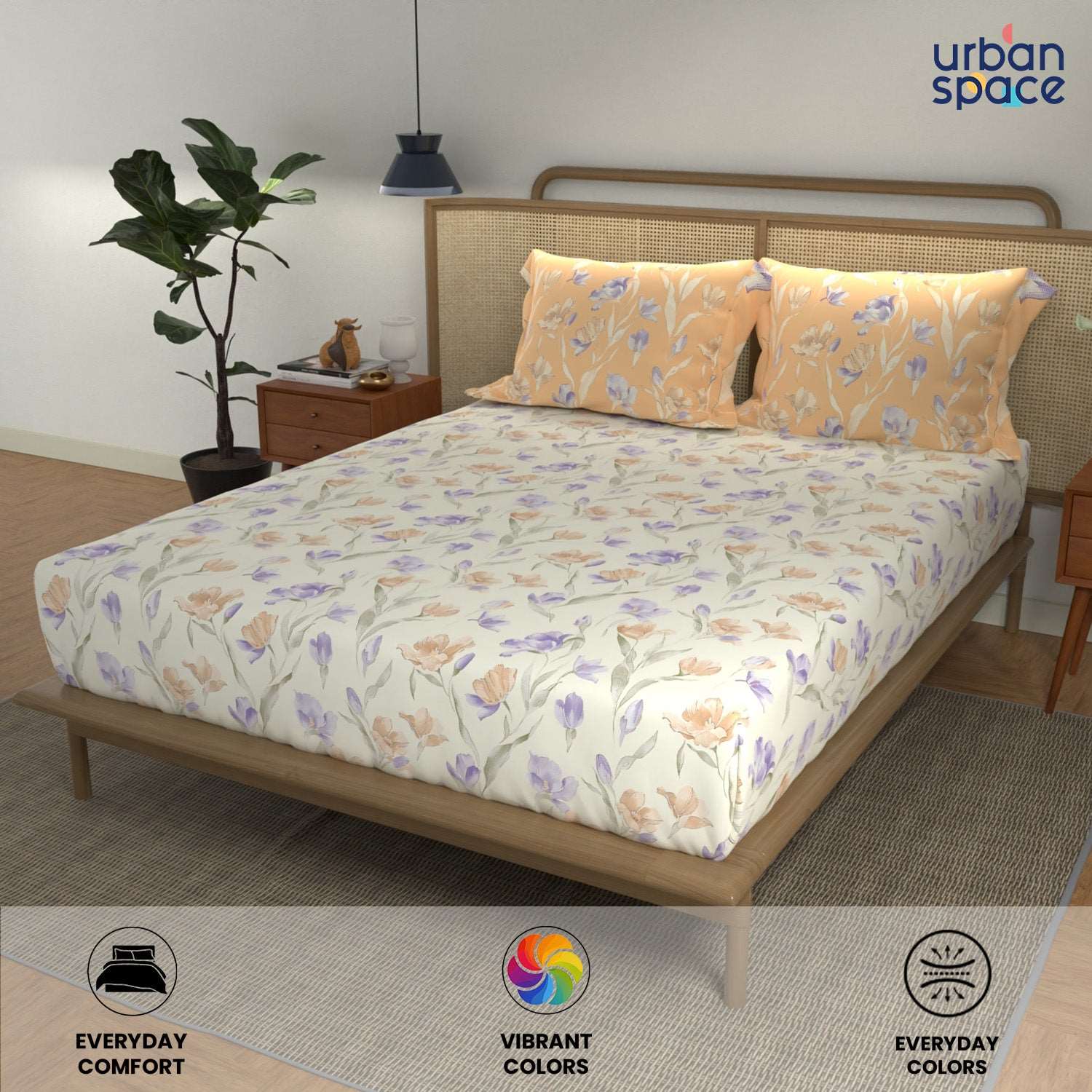 Divine Collection - Cotton Bedsheet With 2 Pillow Covers, Autumn Peach