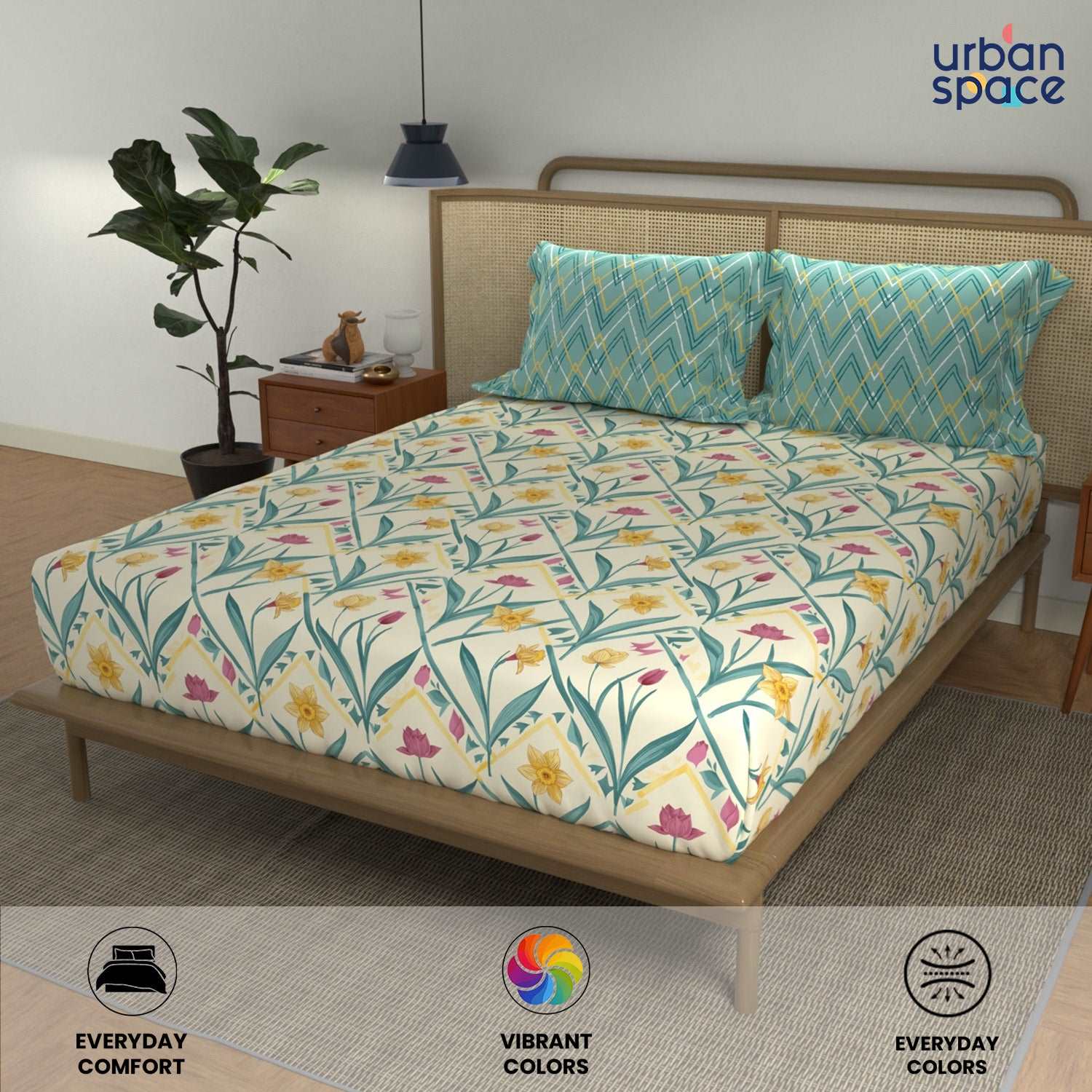 Divine Collection - Cotton Bedsheet With 2 Pillow Covers, Spring Turquoise