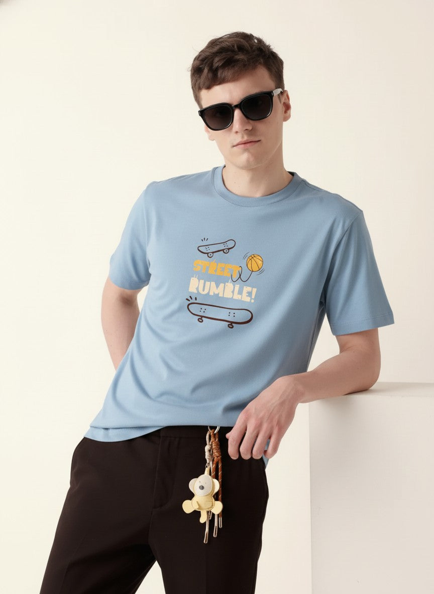 Men Cotton Ice Blue T-Shirt
