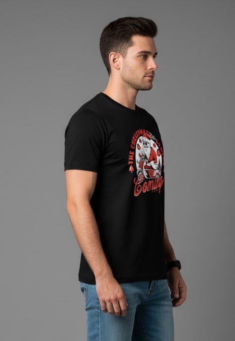 Men Printed Black Cotton Tshirt