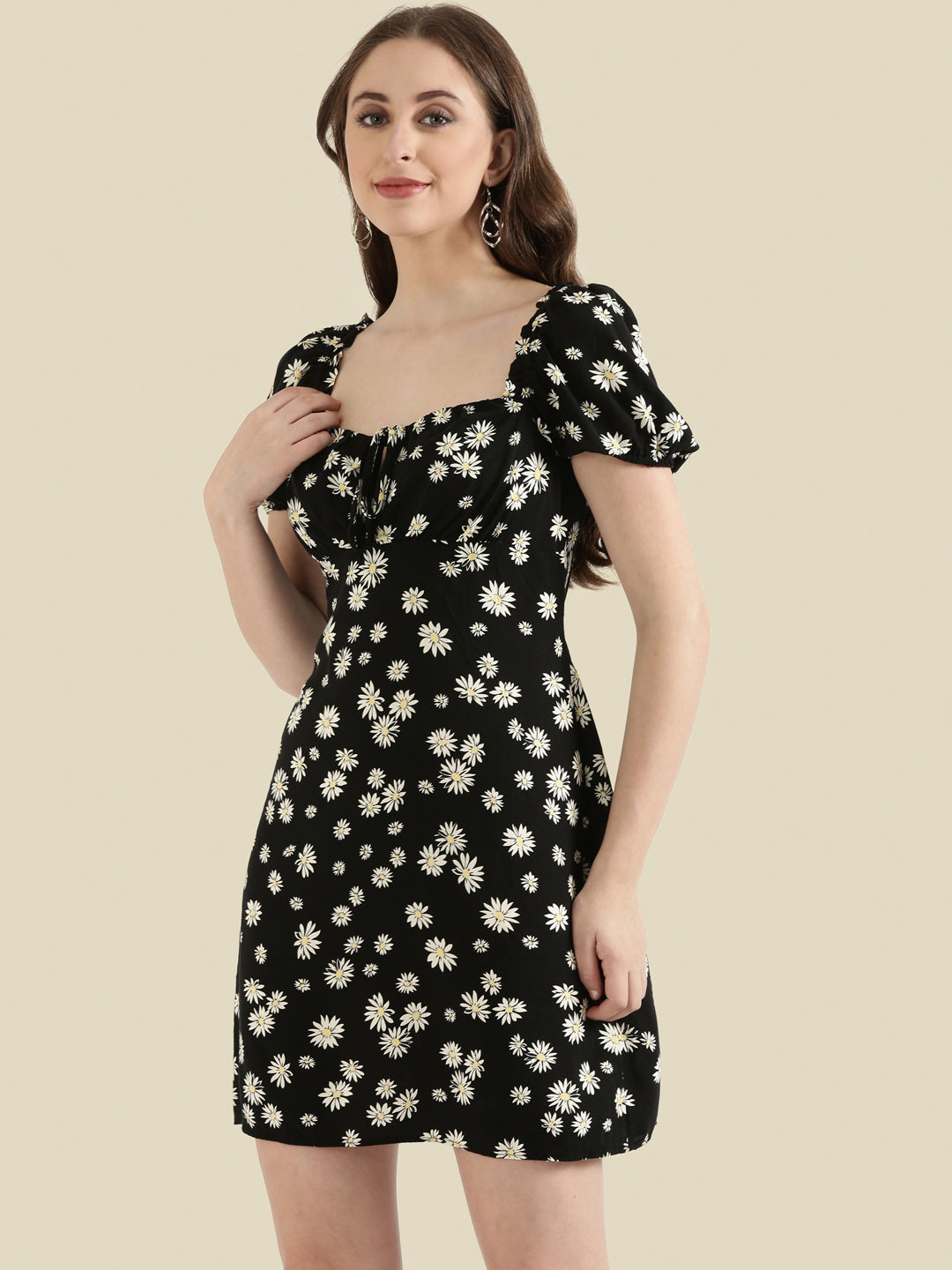 Viscose Sweetheart Neck Printed Short Dress