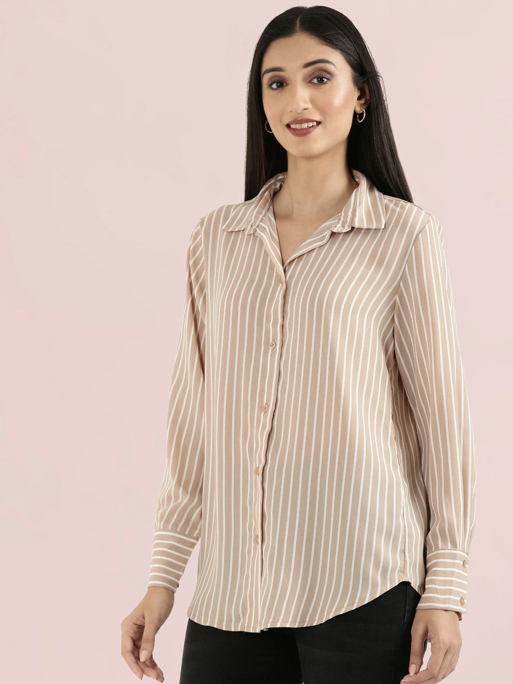 Crepe Classic Collar Printed Long Shirt