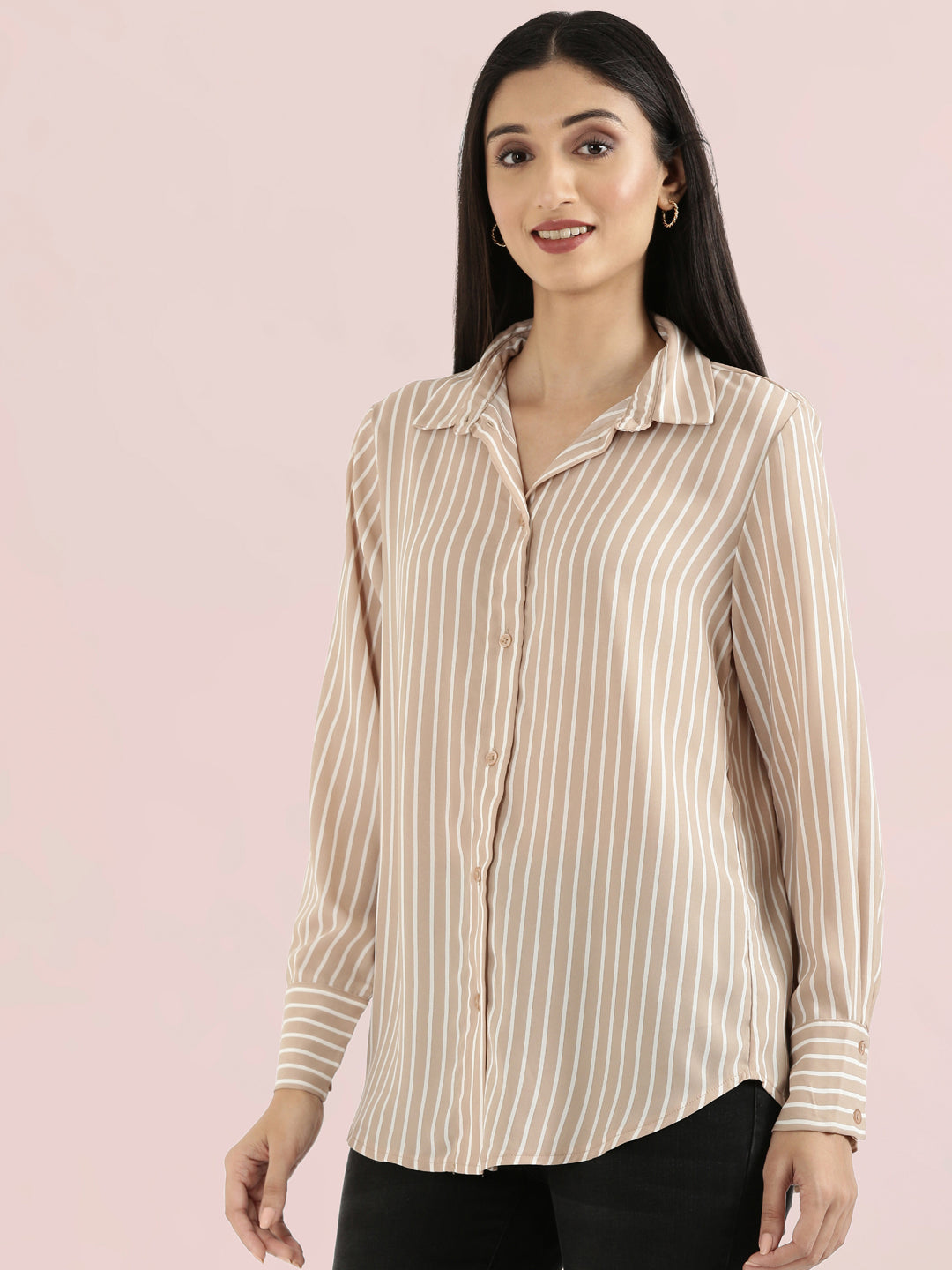 Crepe Classic Collar Printed Long Shirt
