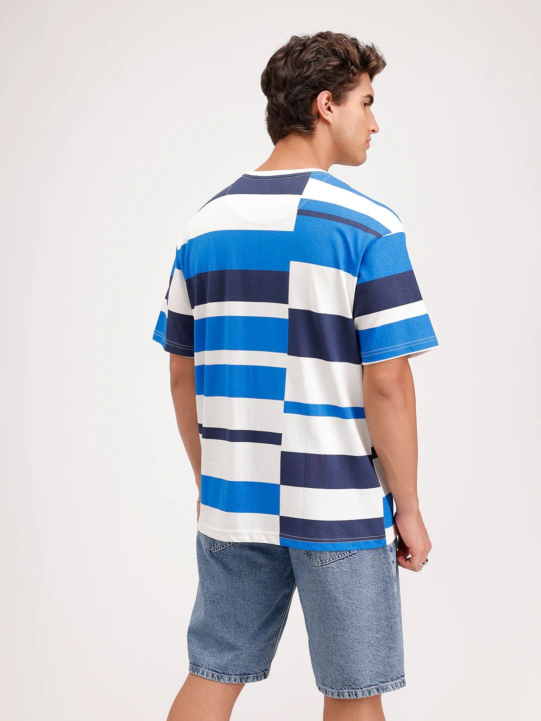 Oversized Pannel Printed T-Shirt  | Blue
