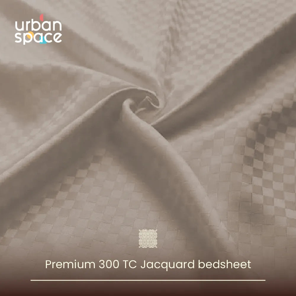 300 TC Super Soft King Bedsheet, Self Woven Cubes Design - Soft Brown Cubes