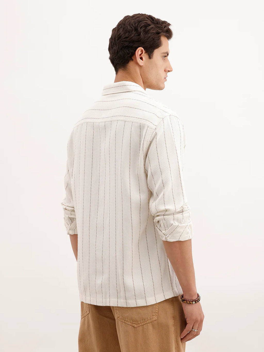 Comfort Fit Textured Striped Shirt  | Off White