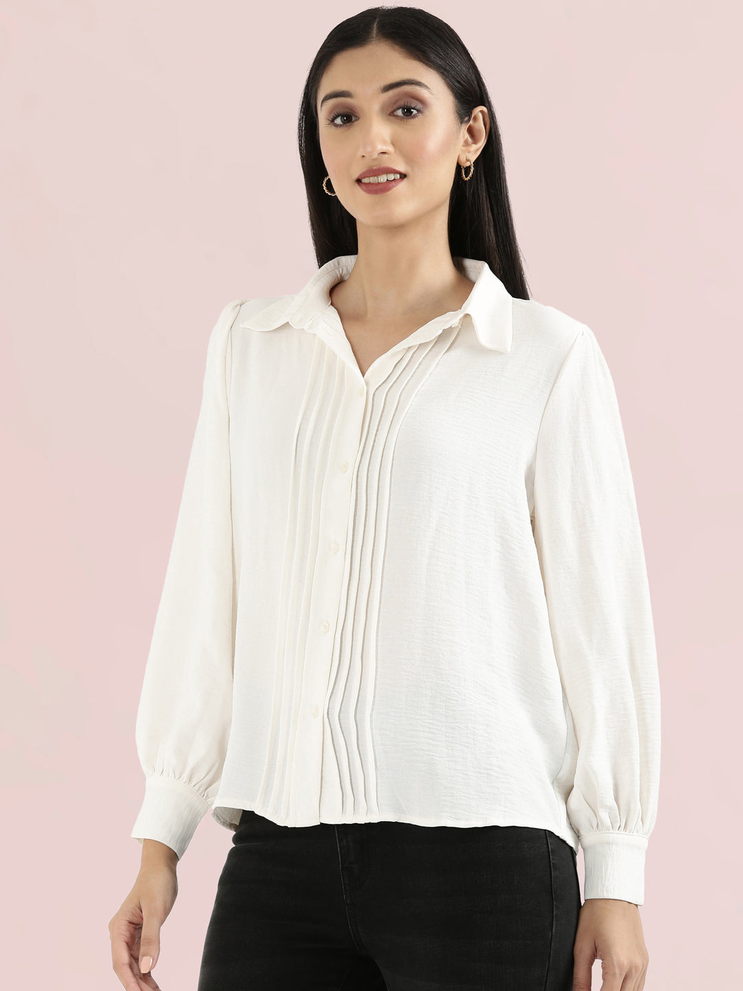 Hammered Classic Collar Pintuck Shirt