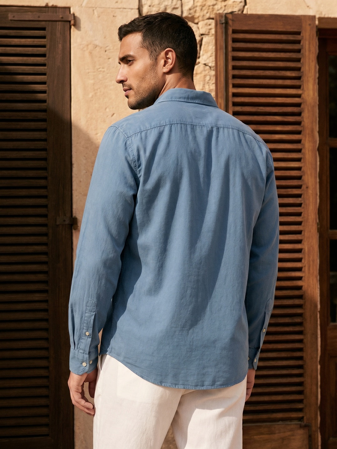 Solid Linen Blend Slim Fit Shirt | Blue