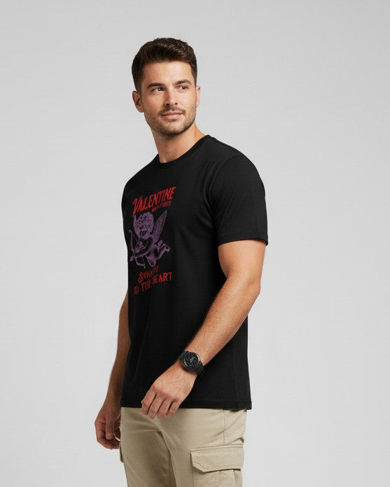 Men Printed Black Cotton Tshirt
