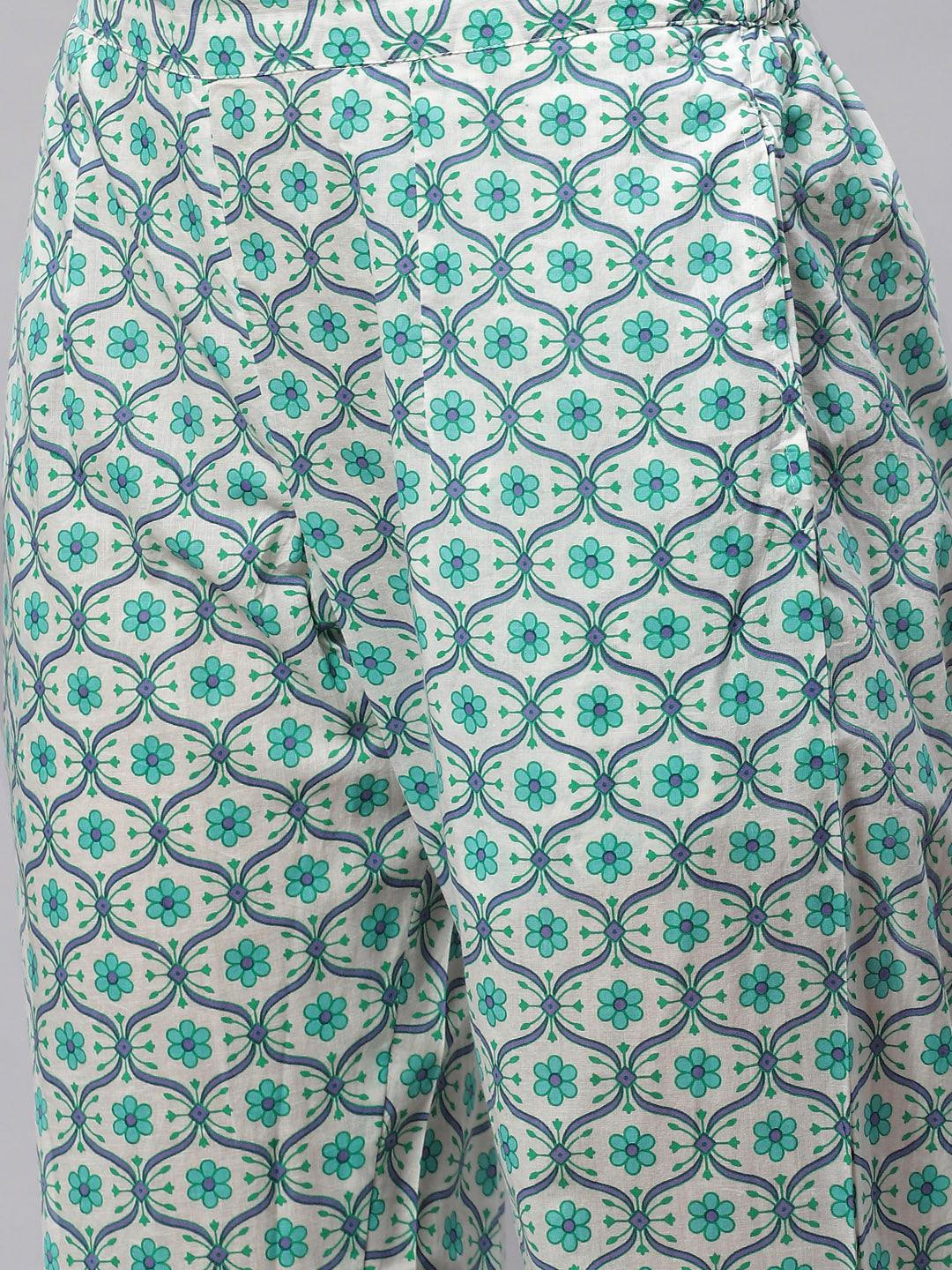 Divena Seagreen Cotton kurta Pant set with Dupatta