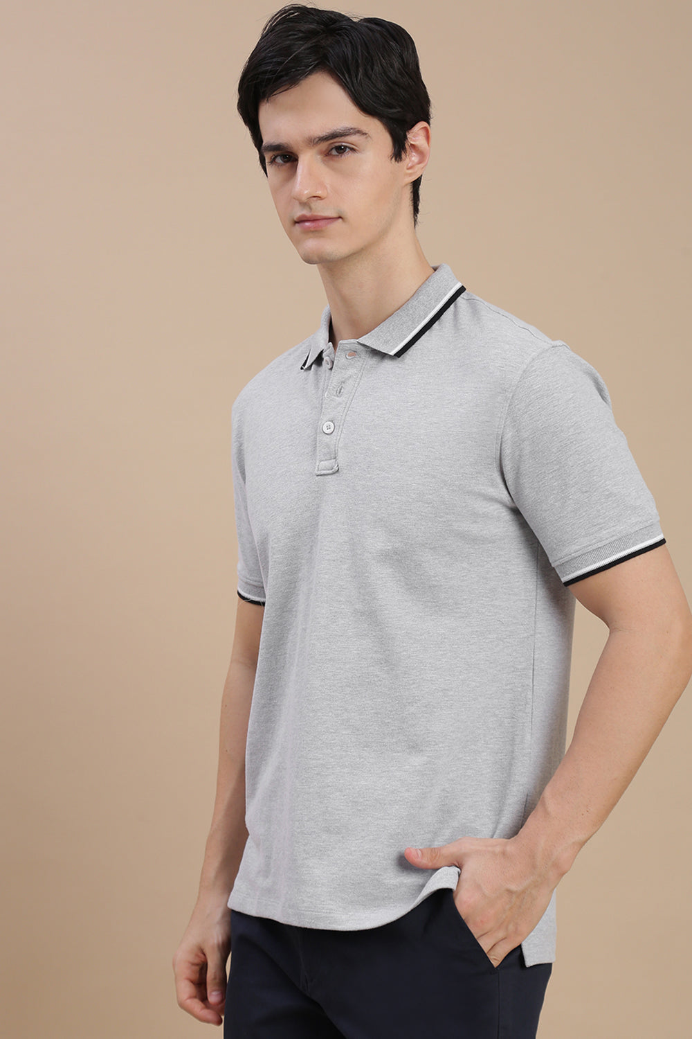 Men Grey Basic Polo T-Shirt