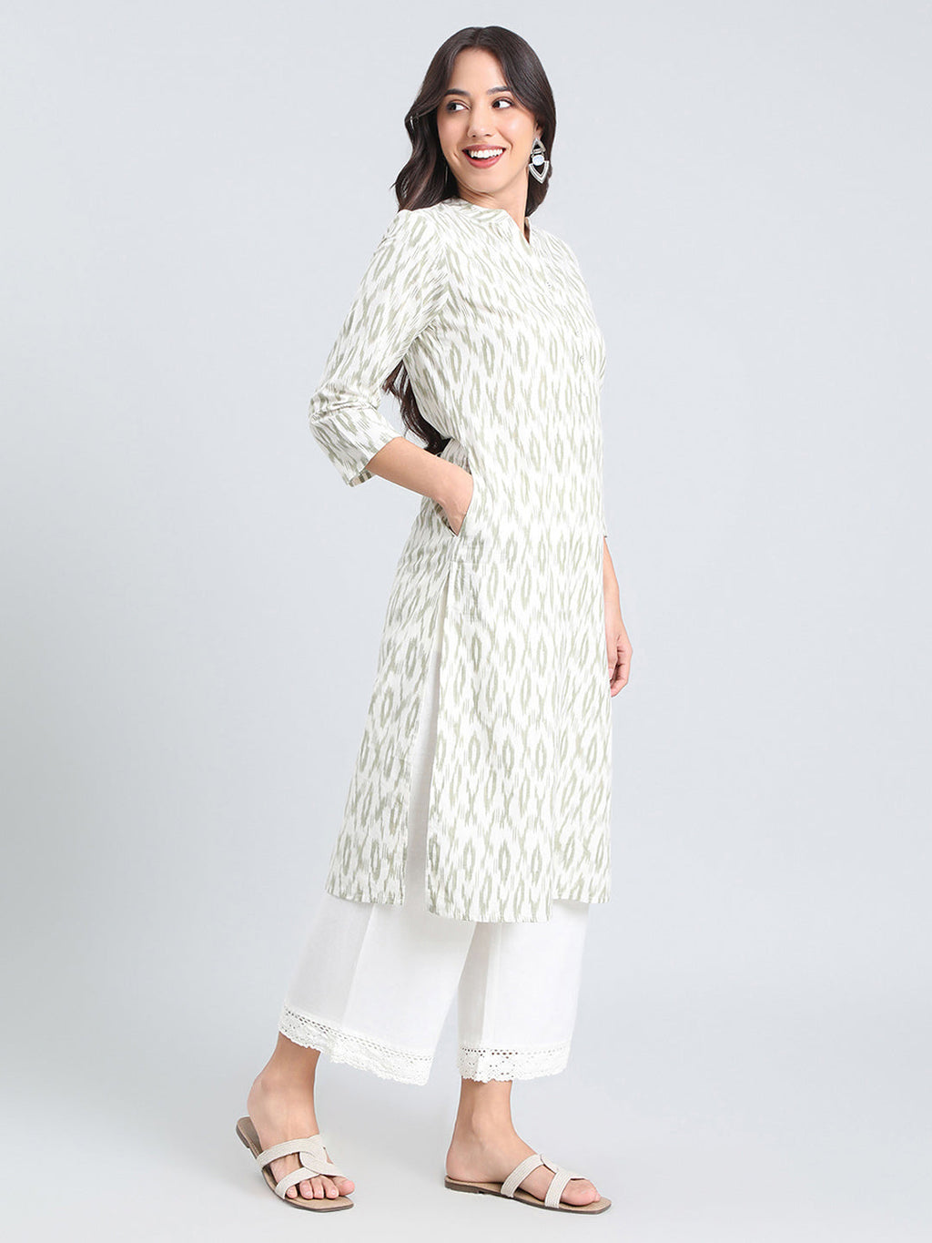 Cotton Ikat Print Straight Kurta