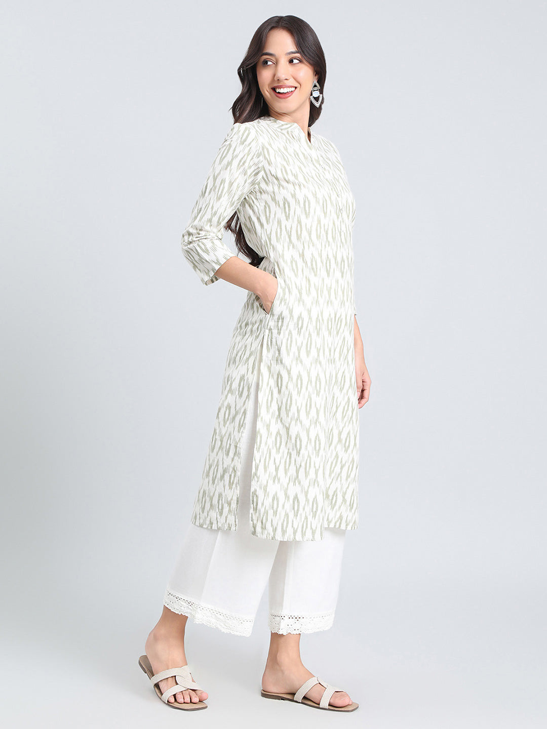 Cotton Ikat Print Straight Kurta