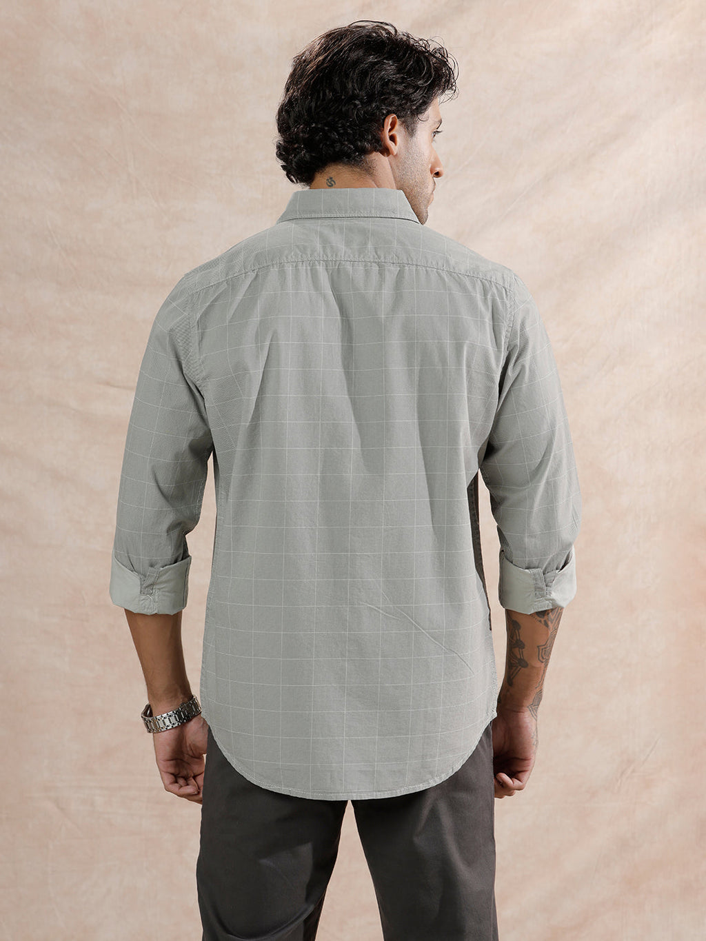 Textured Printed Checks Regular Fit Shirt | Grey