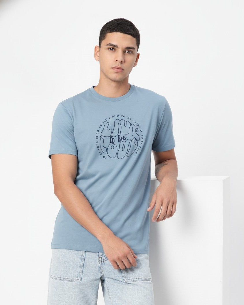 Men Cotton Ice Blue T-Shirt