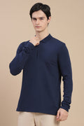 Men Navy Bonded Zipper Polo T-Shirt