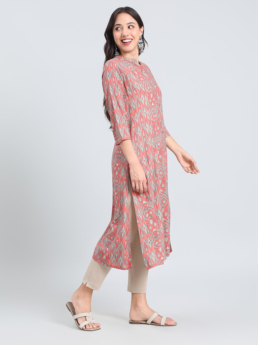 Viscose Ikat-Inspired A-Line Kurta