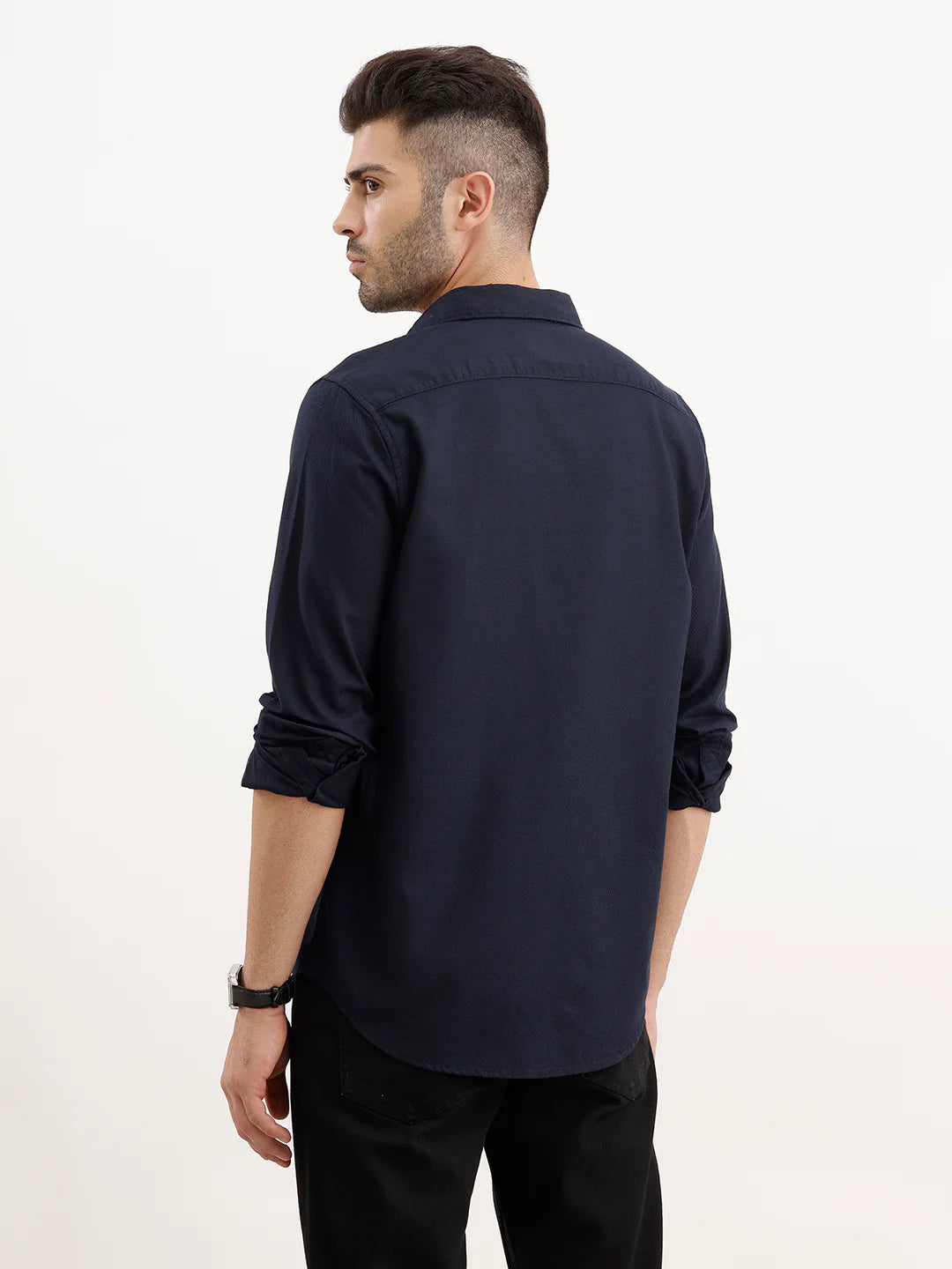 Textured Regular Fit Shirt | Navy Blue