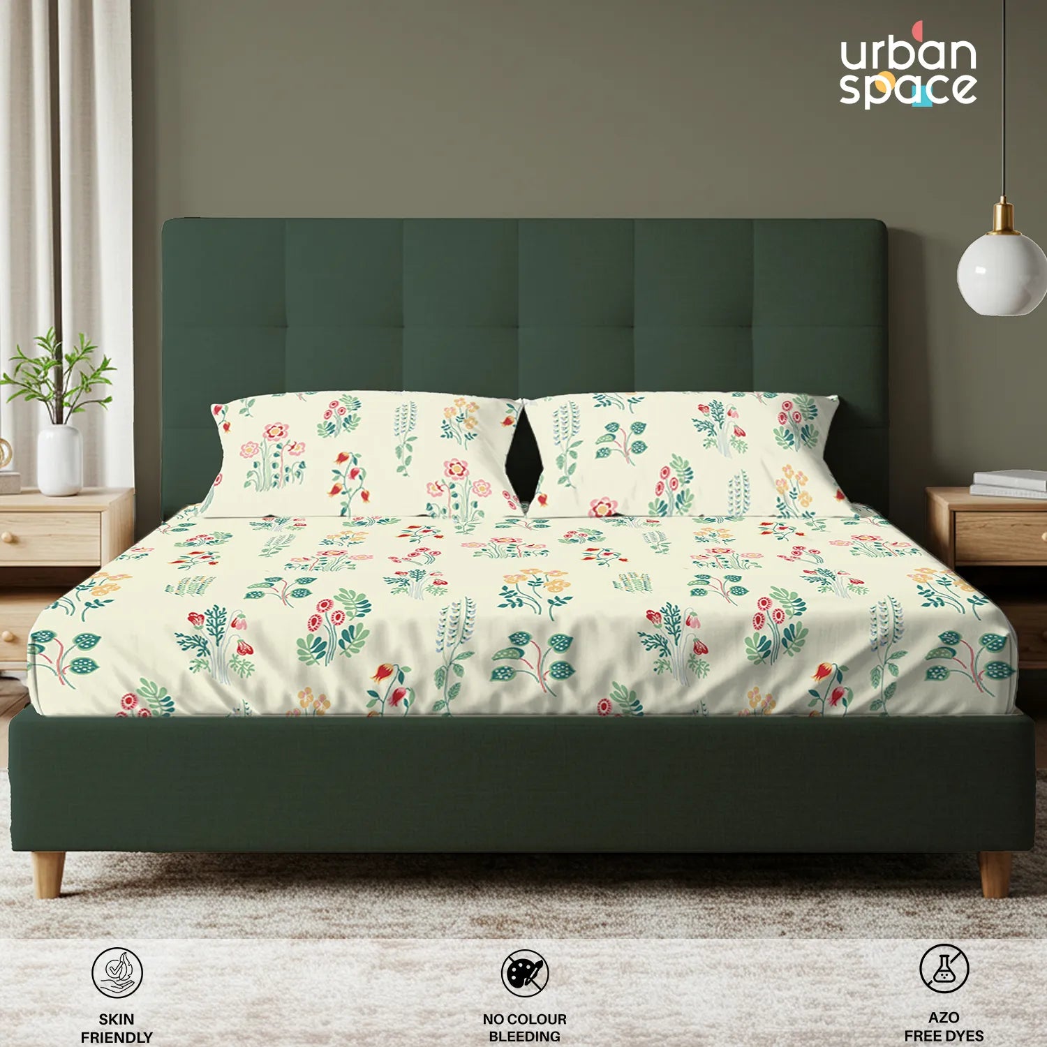 Serene 200 TC 100% Cotton Bedsheet with Pillow Covers - Eden Cream