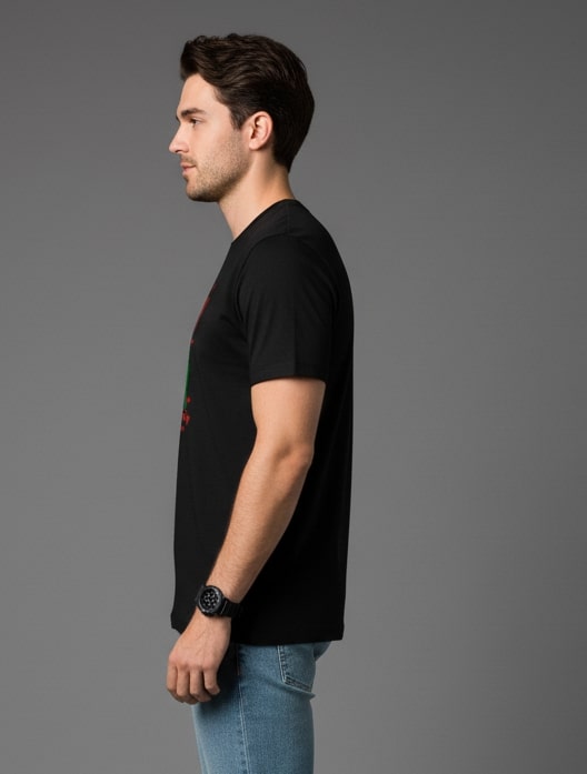 Men Printed Black Cotton Tshirt