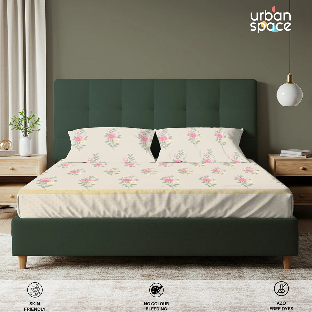Serene 200 TC 100% Cotton Bedsheet with Pillow Covers - Vintage Rose Soft Brown