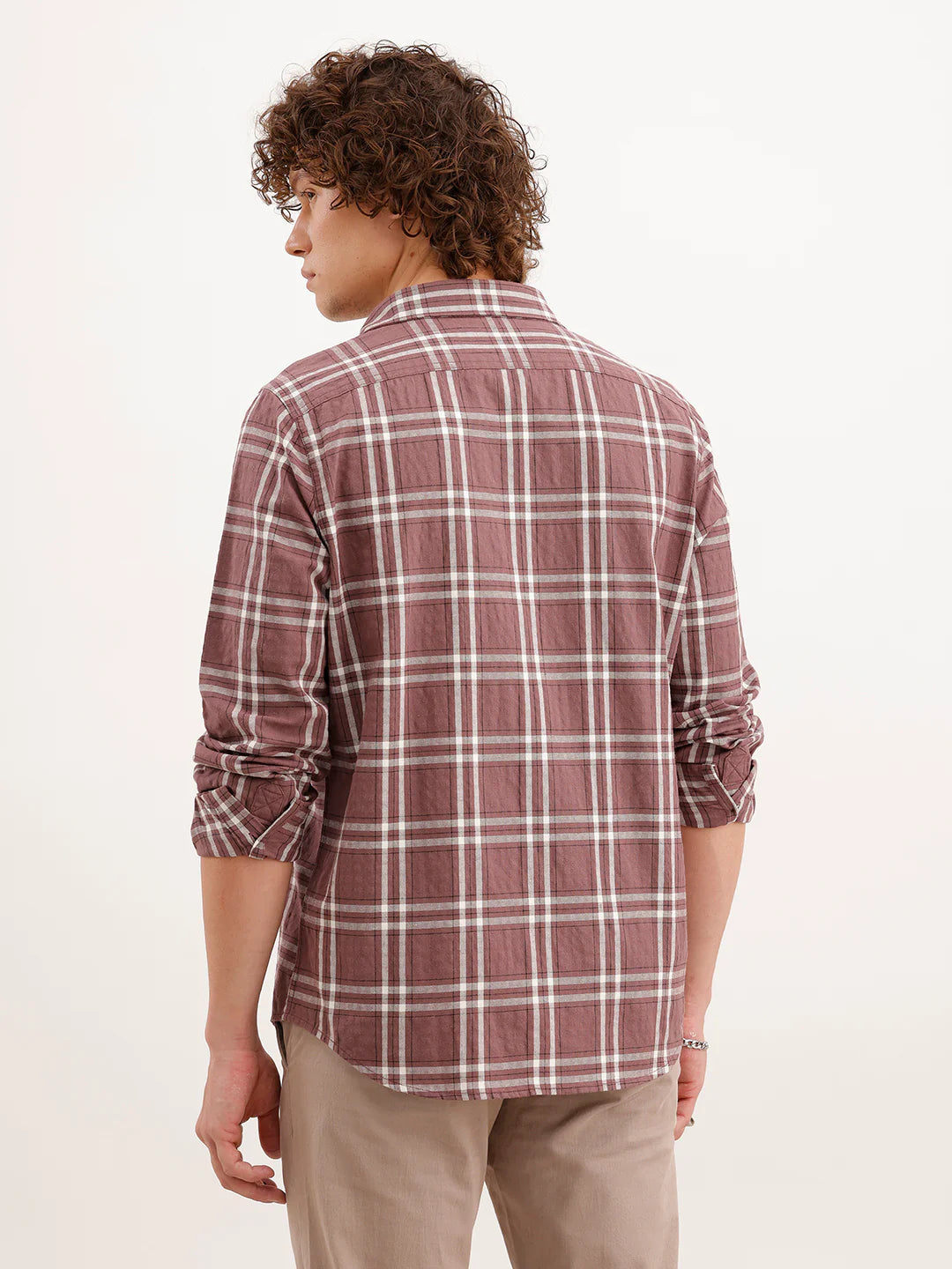 Slim Fit Checkered Shirt  | Peach