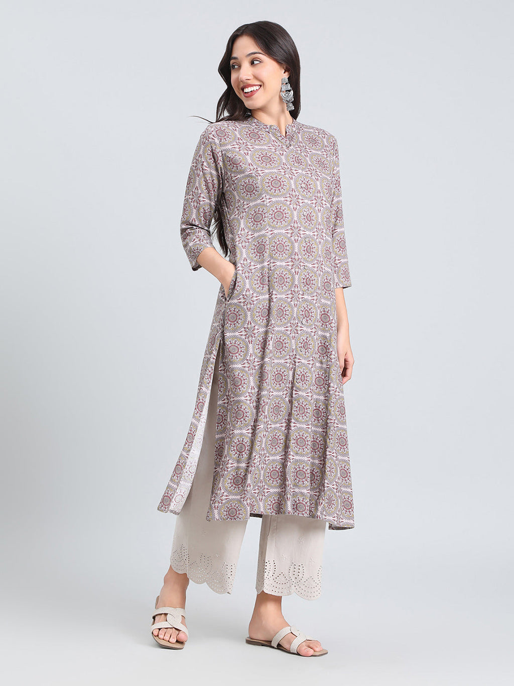 Viscose Medallion Tile Print A-Line Kurta