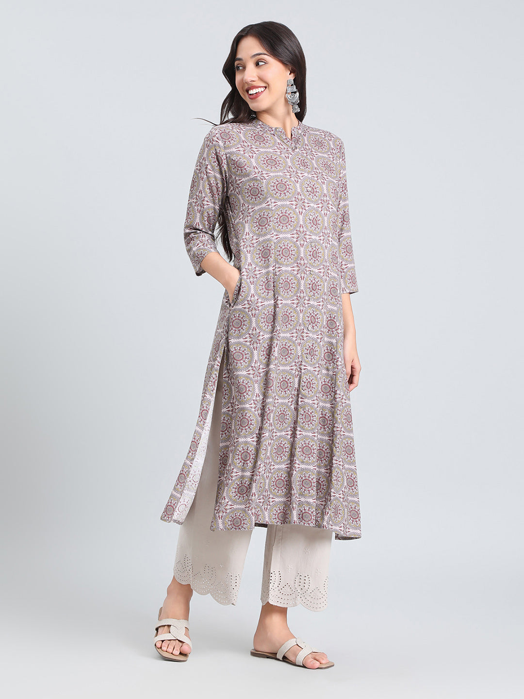 Viscose Medallion Tile Print A-Line Kurta