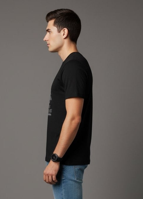 Men Printed Black Cotton Tshirt