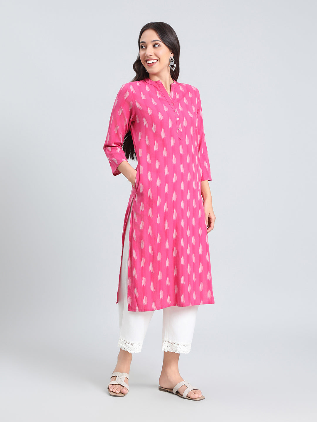 Cotton Ikat Print Straight Kurta