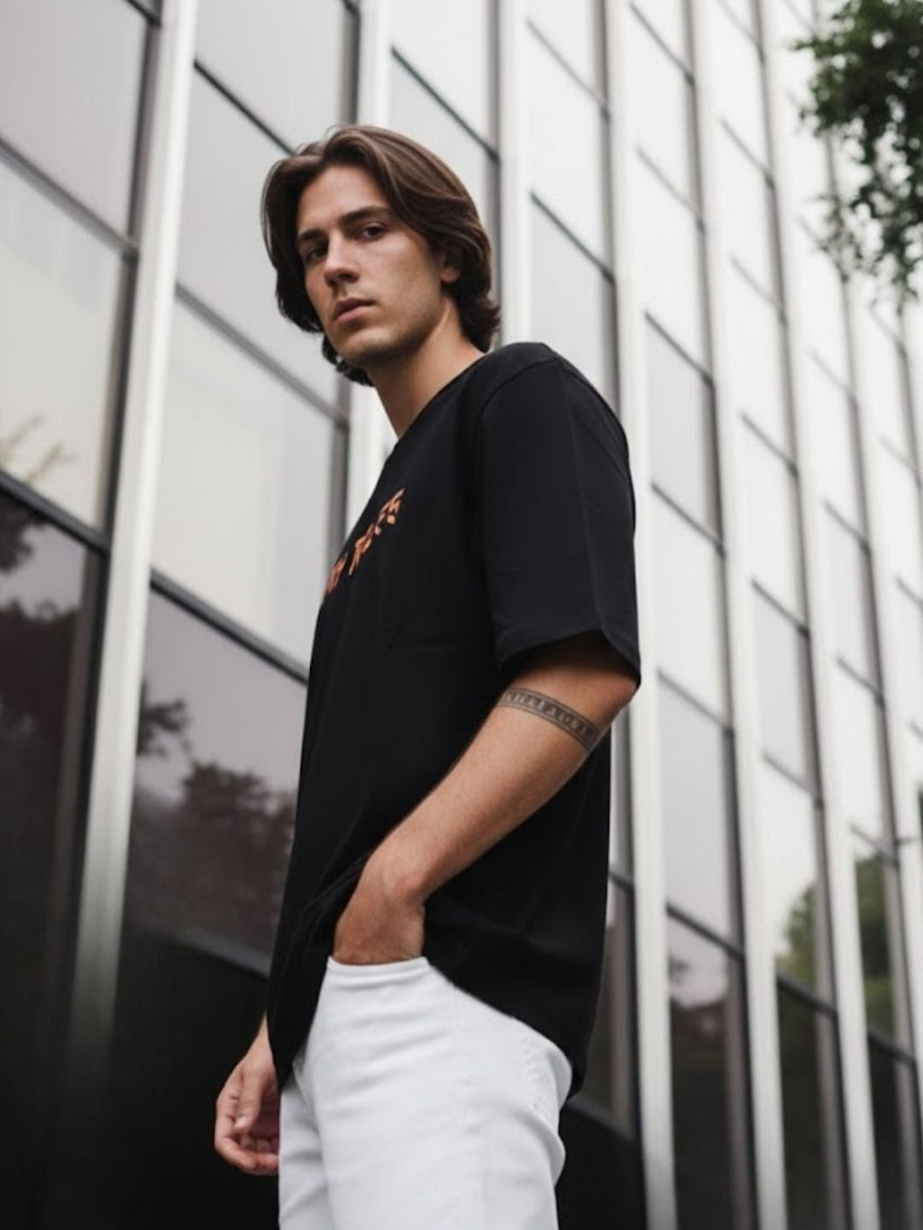 Men Black Oversized Printed T-shirt