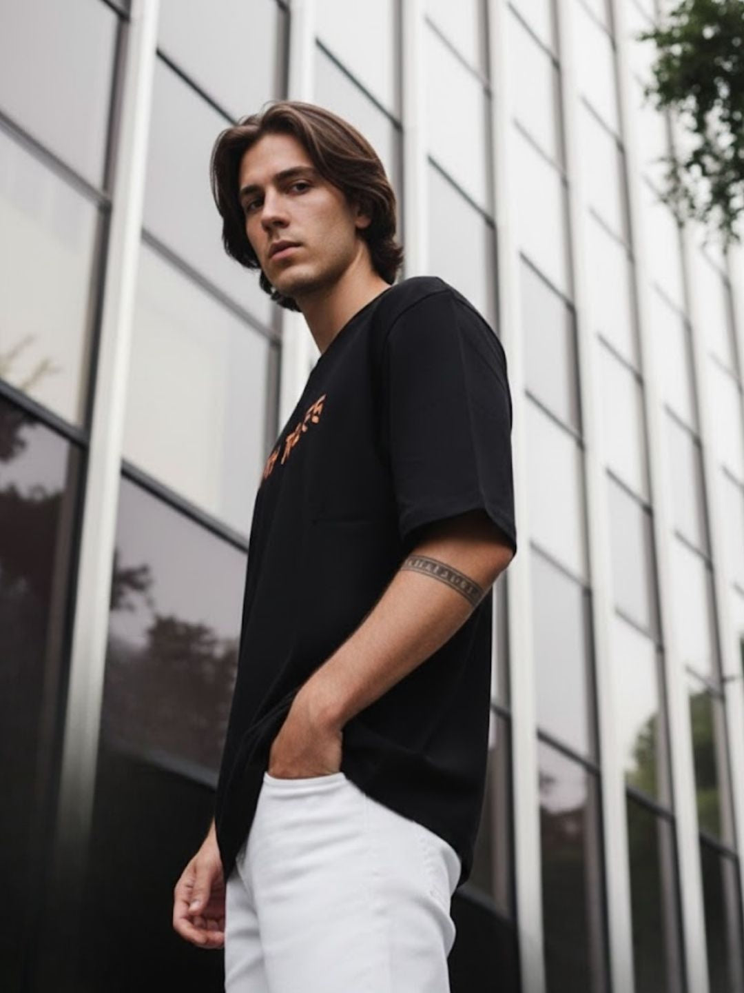 Men Black Oversized Printed T-shirt