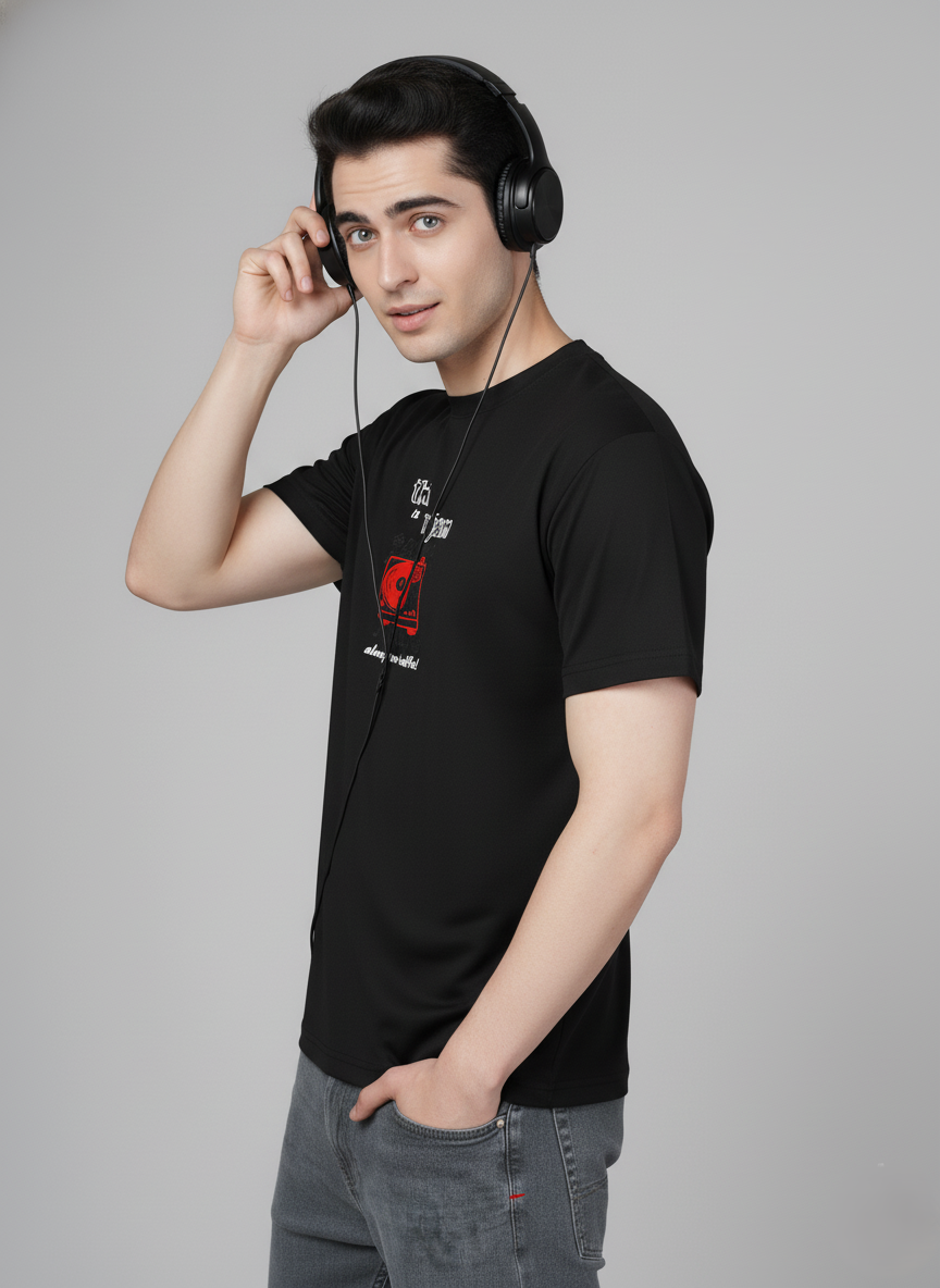 Men Cotton Black Printed Tshirt