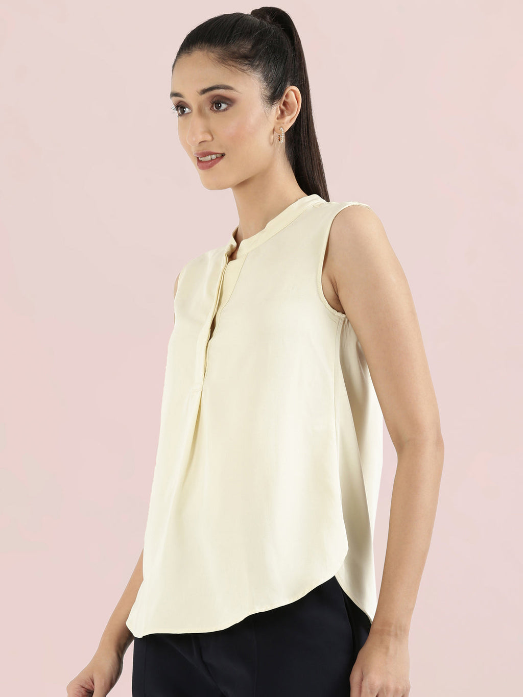 Rayon Mandarin Collar Sleeveless Top