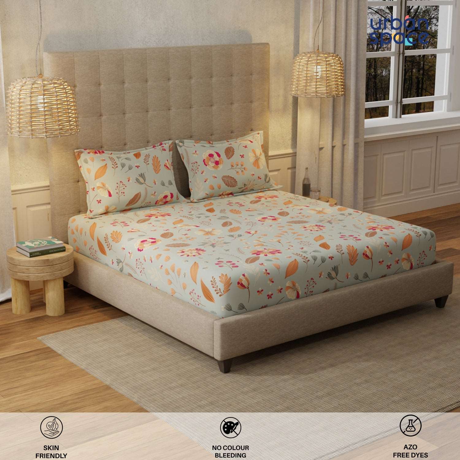 Serene 200 TC 100% Cotton Bedsheet with Pillow Covers - Florence Grey