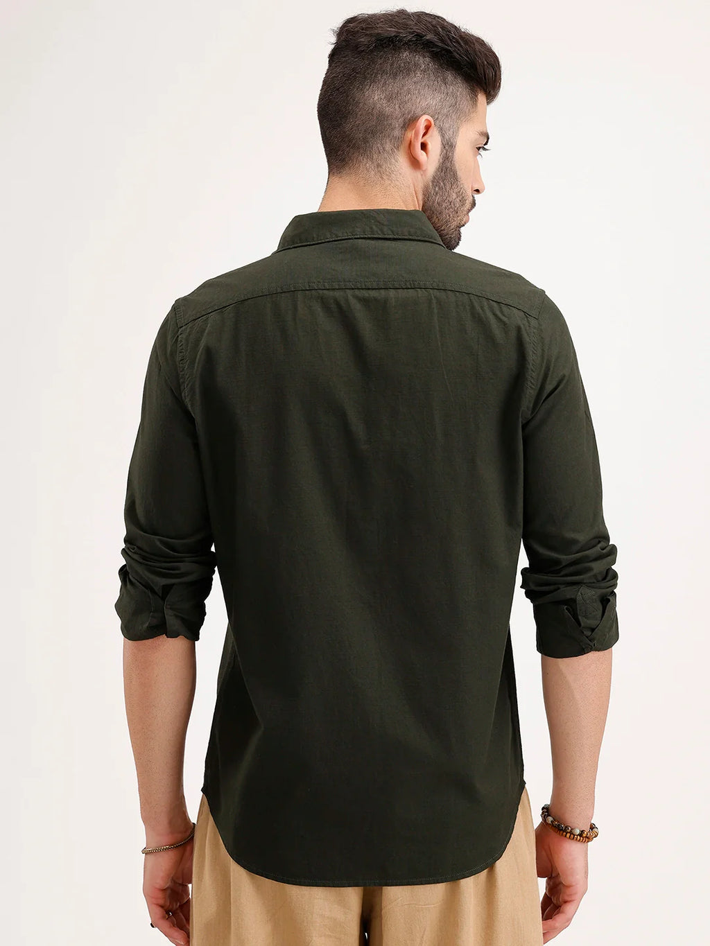 Solid Regular Fit Linen Blend Shirt | Olive