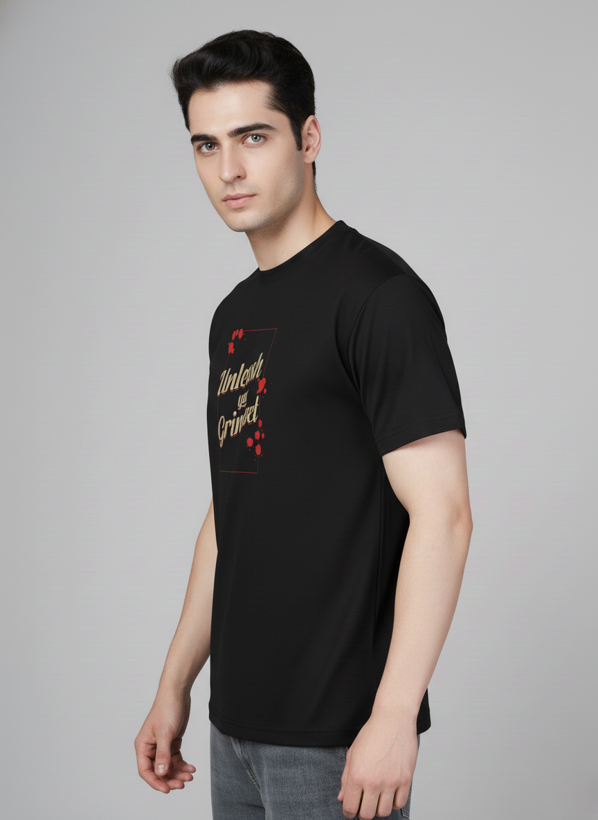 Men Cotton Black Printed Tshirt