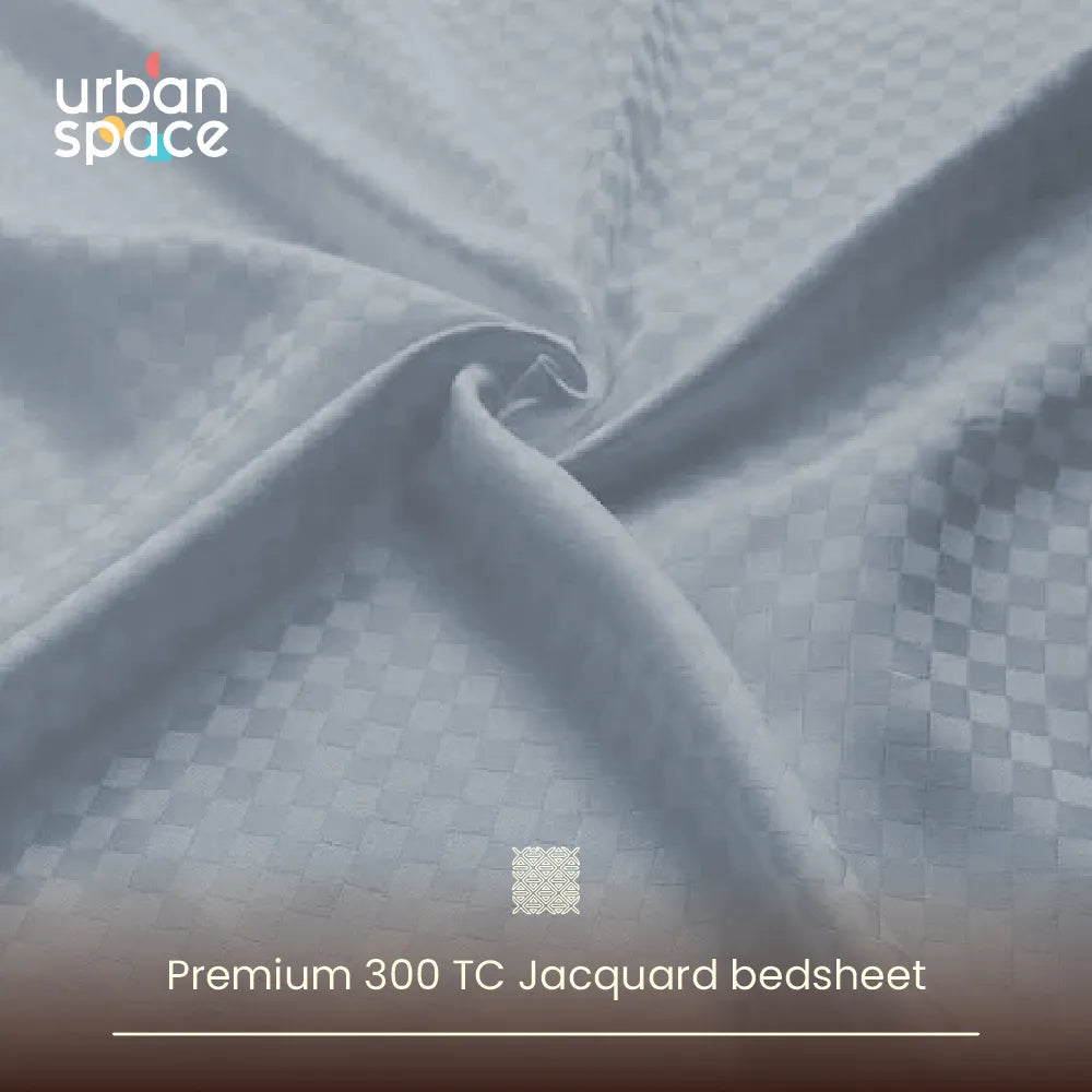 300 TC Super Soft King Bedsheet, Self Woven Cubes Design - Greyish Blue Cubes